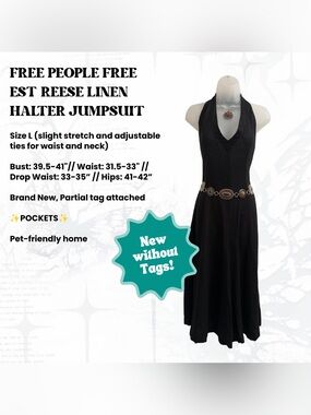 FP Free Est Reese Linen Jumpsuit Sz L New